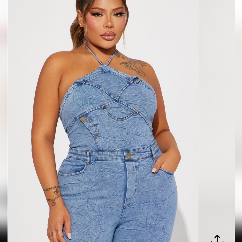 Fashion Nova Light Blue Denim Jumpsuit